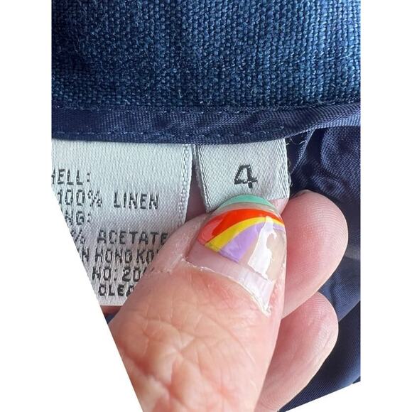 Nordstrom Point of View Women's Linen Blazer & Shorts Set Belted Navy Blue Sz 6 - Picture 3 of 12